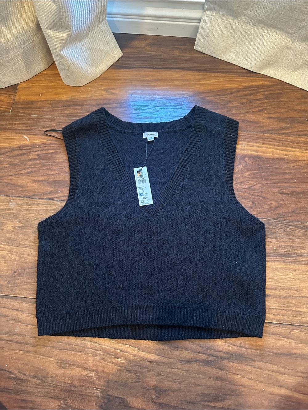 Garage Black V-Neck Knit Vest